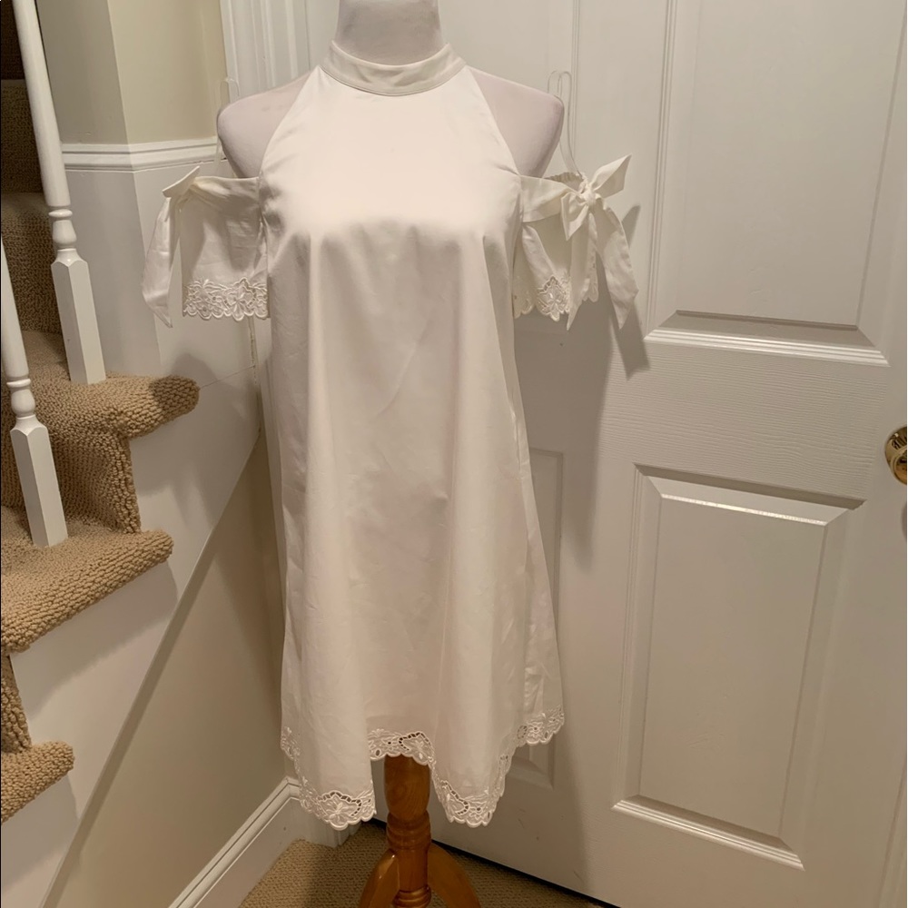 NWT, Ted Baker cold shoulder dress. White cotton
